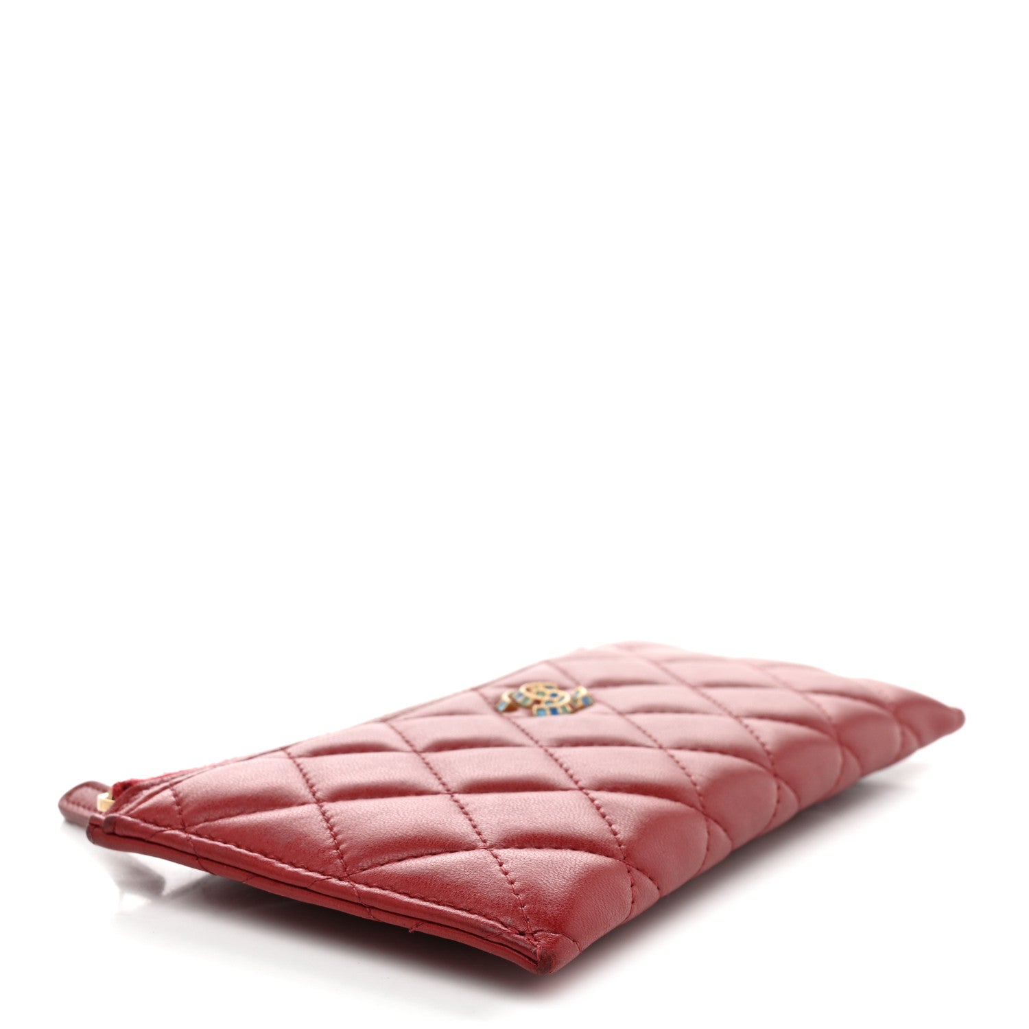 m　CHANEL Chanel Lambskin Enamel Quilted Classic Zip Pouch Red 1795932