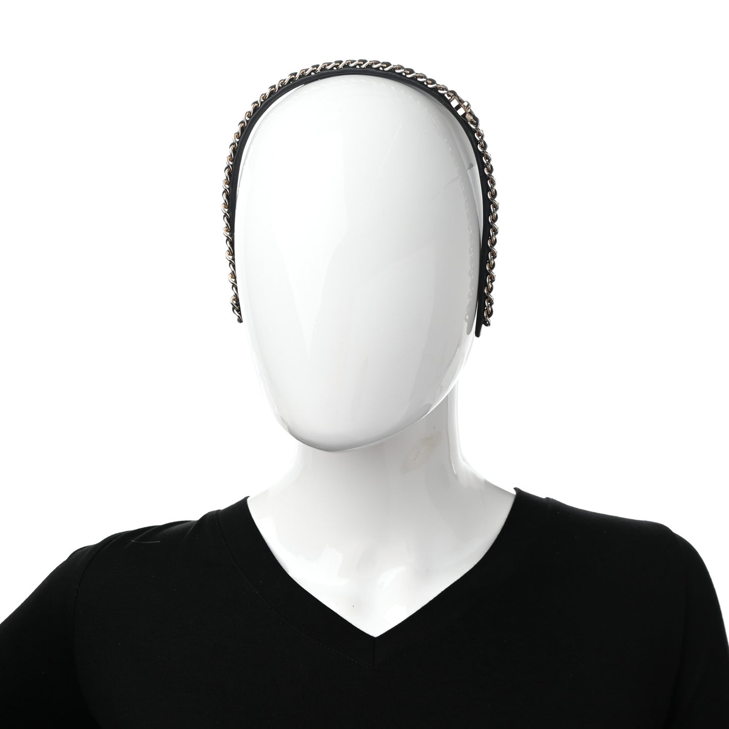Metal Lambskin CC Turnlock Chain Headband Gold Black