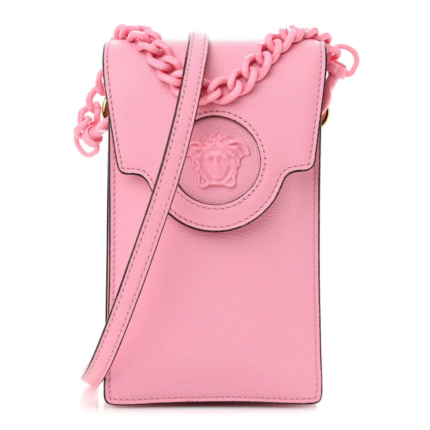 Calfskin La Medusa Chain Crossbody Phone Pouch Pink
