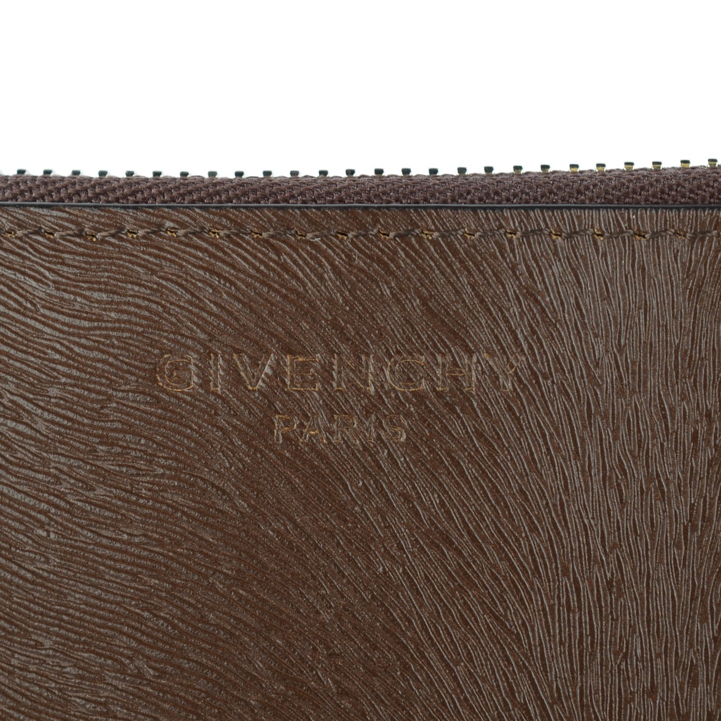GIVENCHY Pony Hair Calfskin Embossed Large Zip Pouch Brown