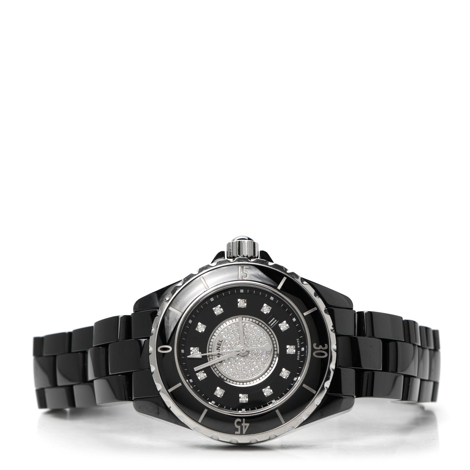 Chanel Stainless Steel Ceramic Diamond Dial 33mm J12 Quartz Watch Black 2 of 5
