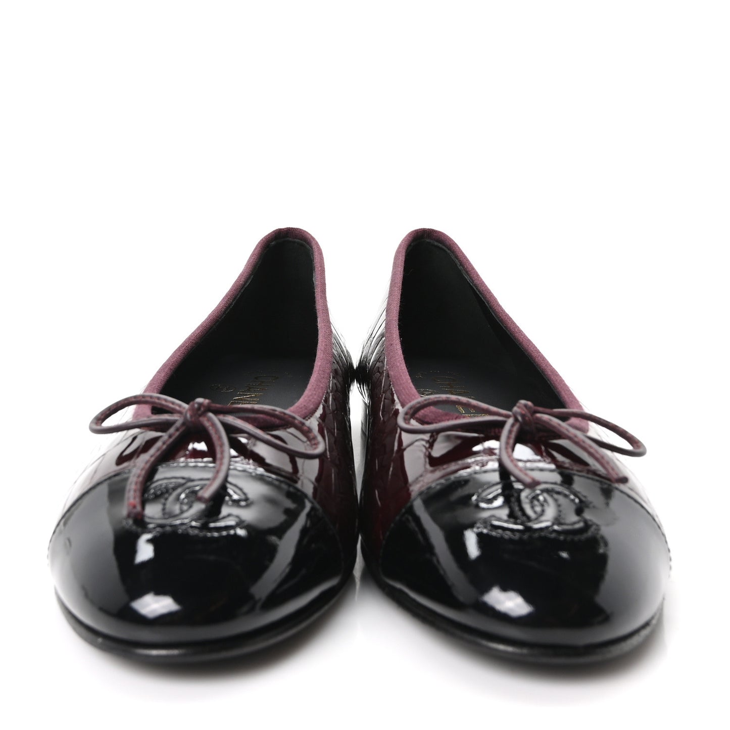 Patent Calfskin Crocodile Embossed Ballerina Flats 39 Dark Burgundy Black
