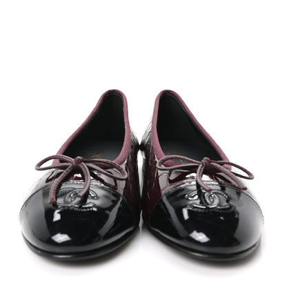 Chanel Patent Calfskin Crocodile Embossed Ballerina Flats 39 Dark Burgundy Black 5 of 10