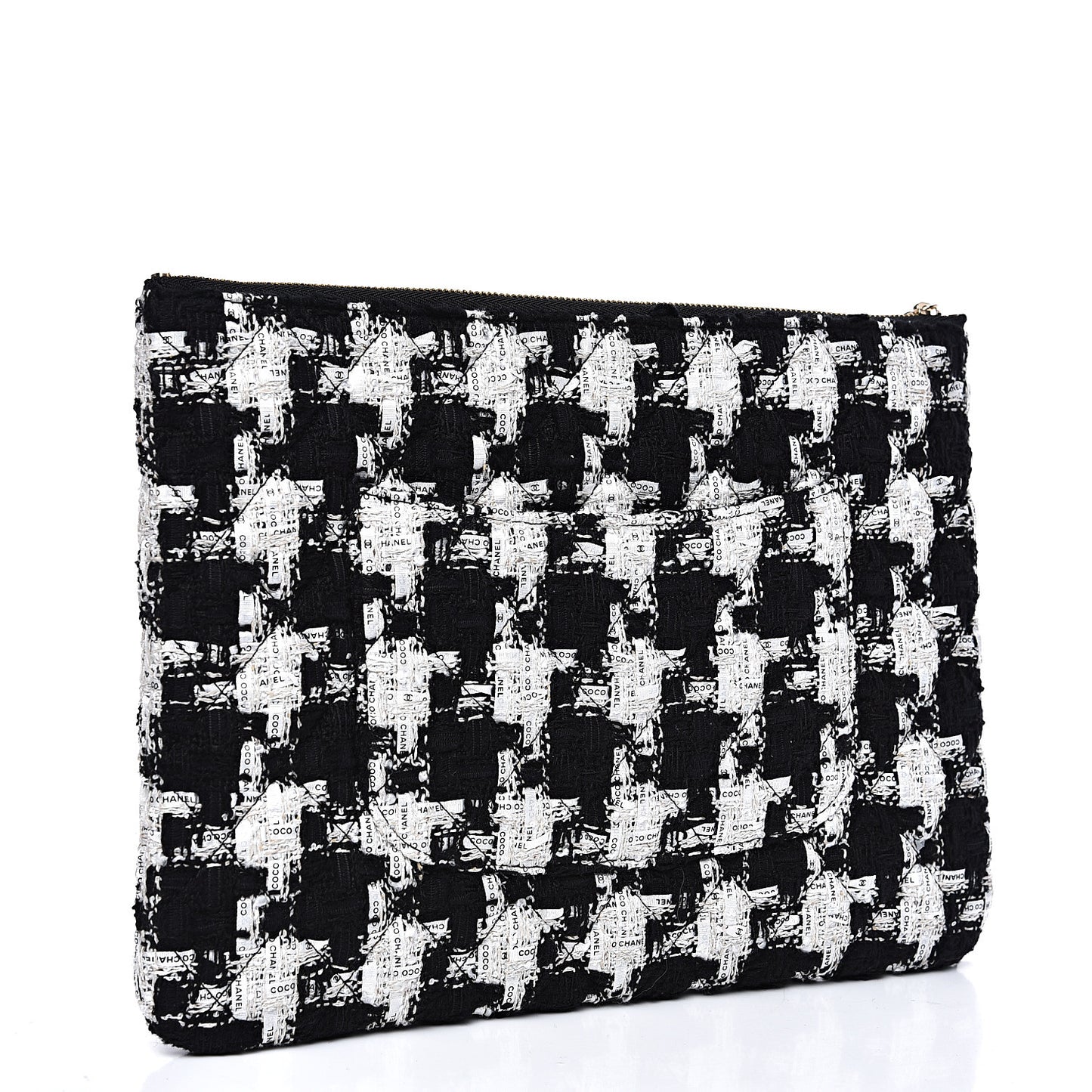 Tweed Quilted Medium Cosmetic Pouch Black Ecru White
