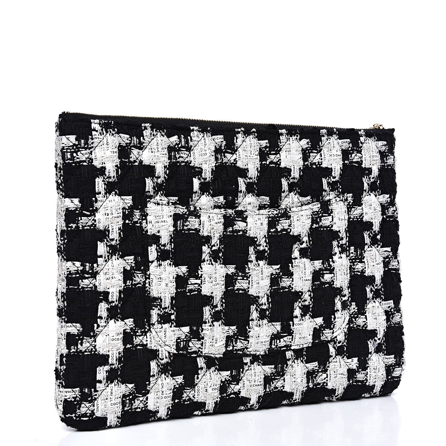 Chanel Tweed Quilted Medium Cosmetic Pouch Black Ecru White 2 of 7