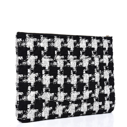 Chanel Tweed Quilted Medium Cosmetic Pouch Black Ecru White 2 of 7