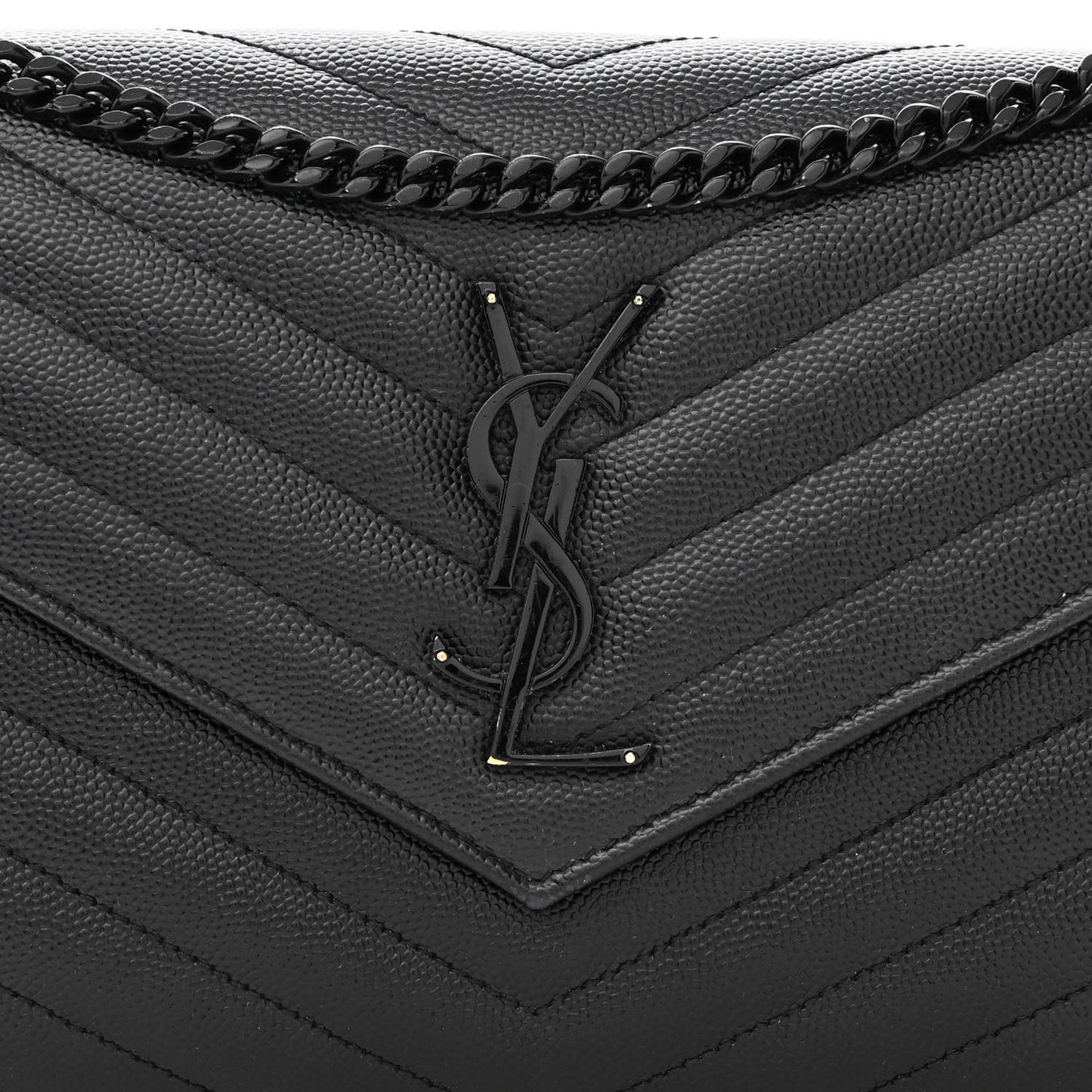 Grain De Poudre Matelasse Chevron Monogram Monochrome Chain Wallet Black