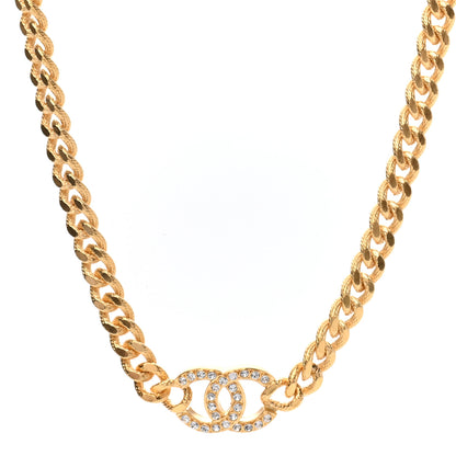 Chanel Crystal Chain Link CC Choker Necklace Gold 1 of 7