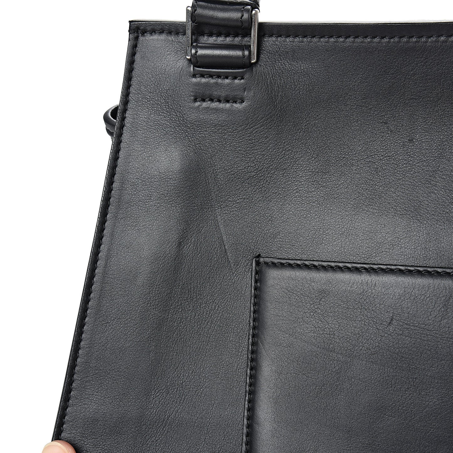 Textured Calfskin Medium Bi-Color Edge Shoulder Bag Black Beige