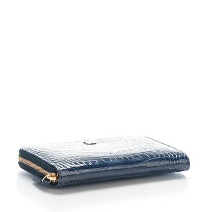 Chanel Alligator Large Gusset Zip Around Wallet Blue 4 of 8