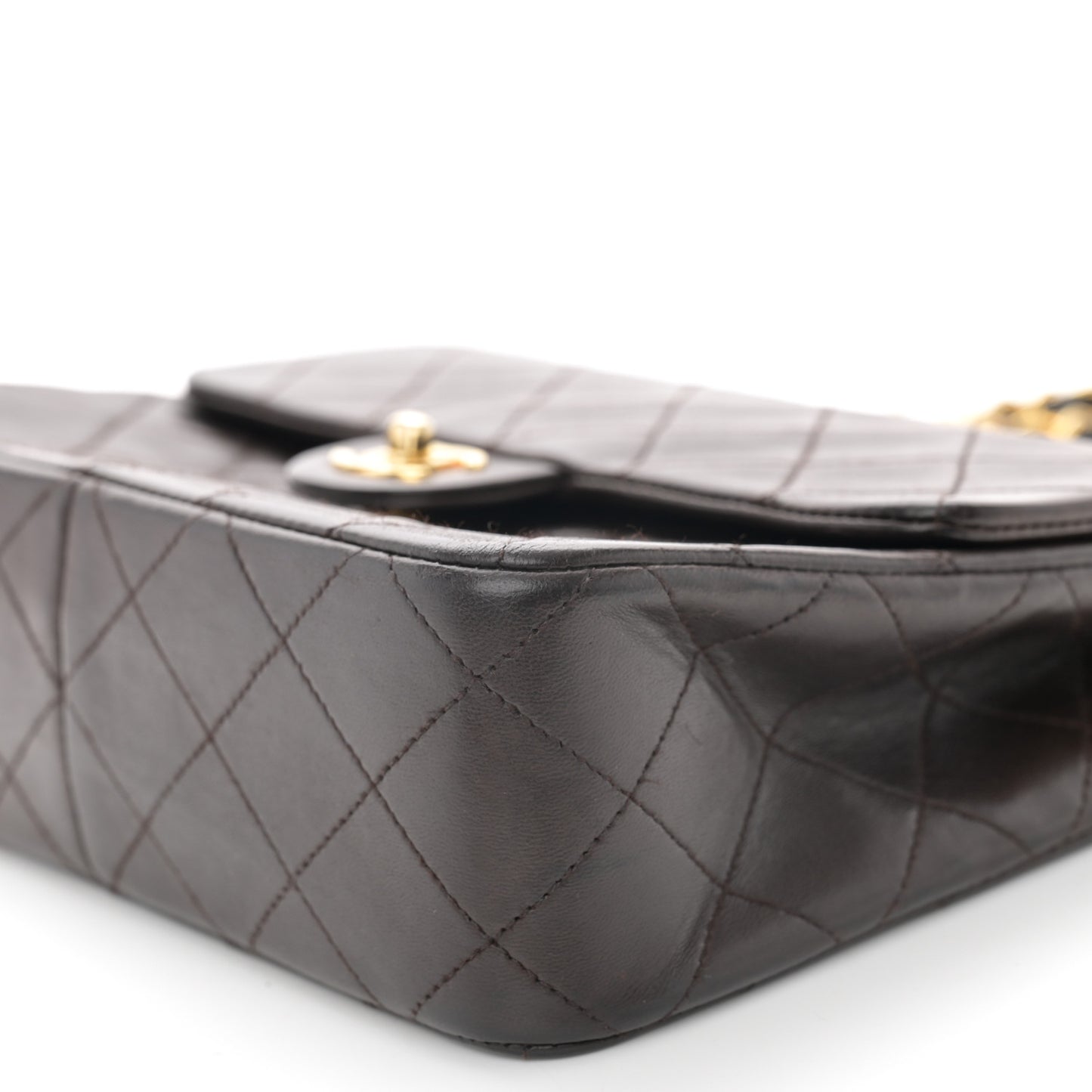 Lambskin Quilted Small Single Flap Brown