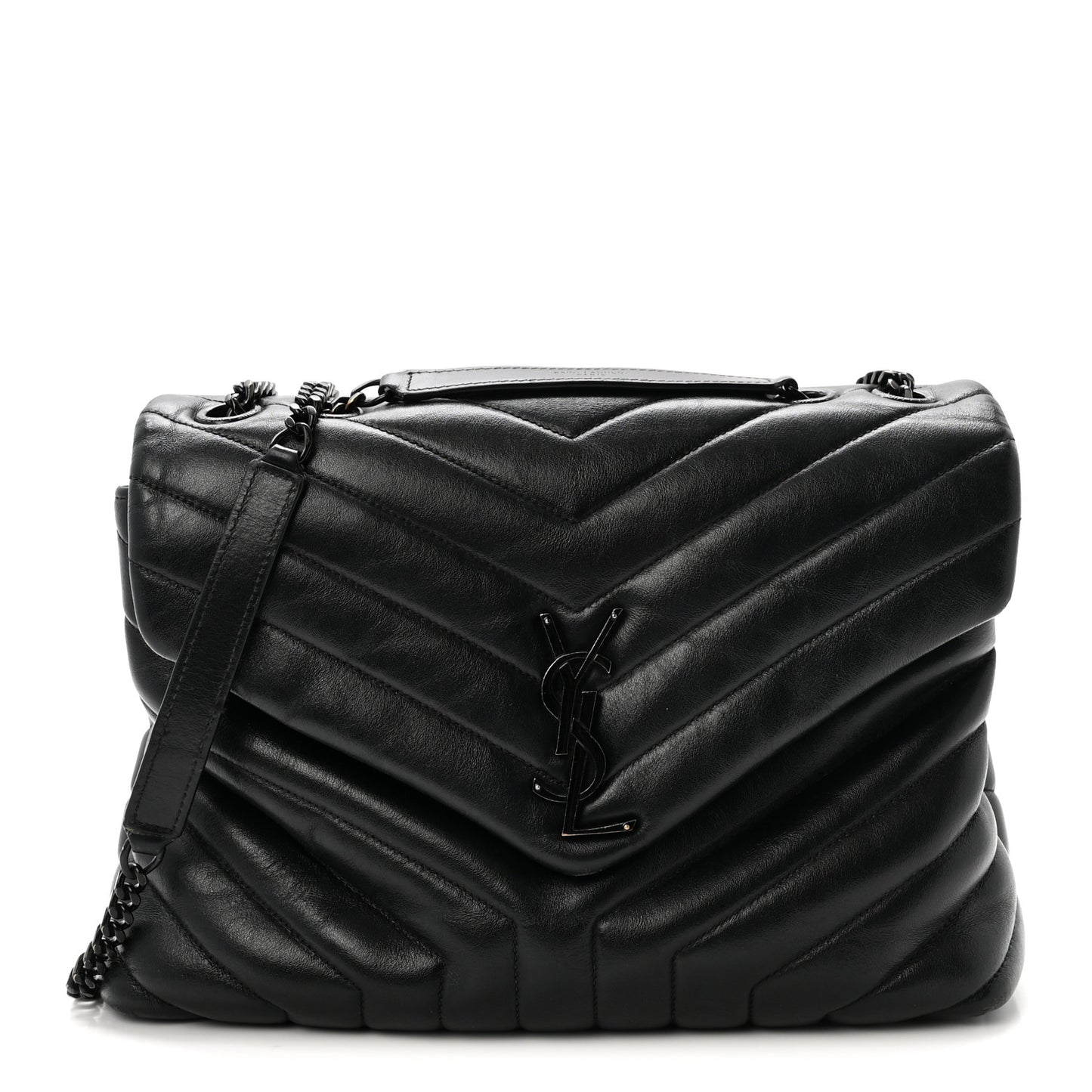 Calfskin Y Quilted Monogram Medium Loulou Chain Satchel Black
