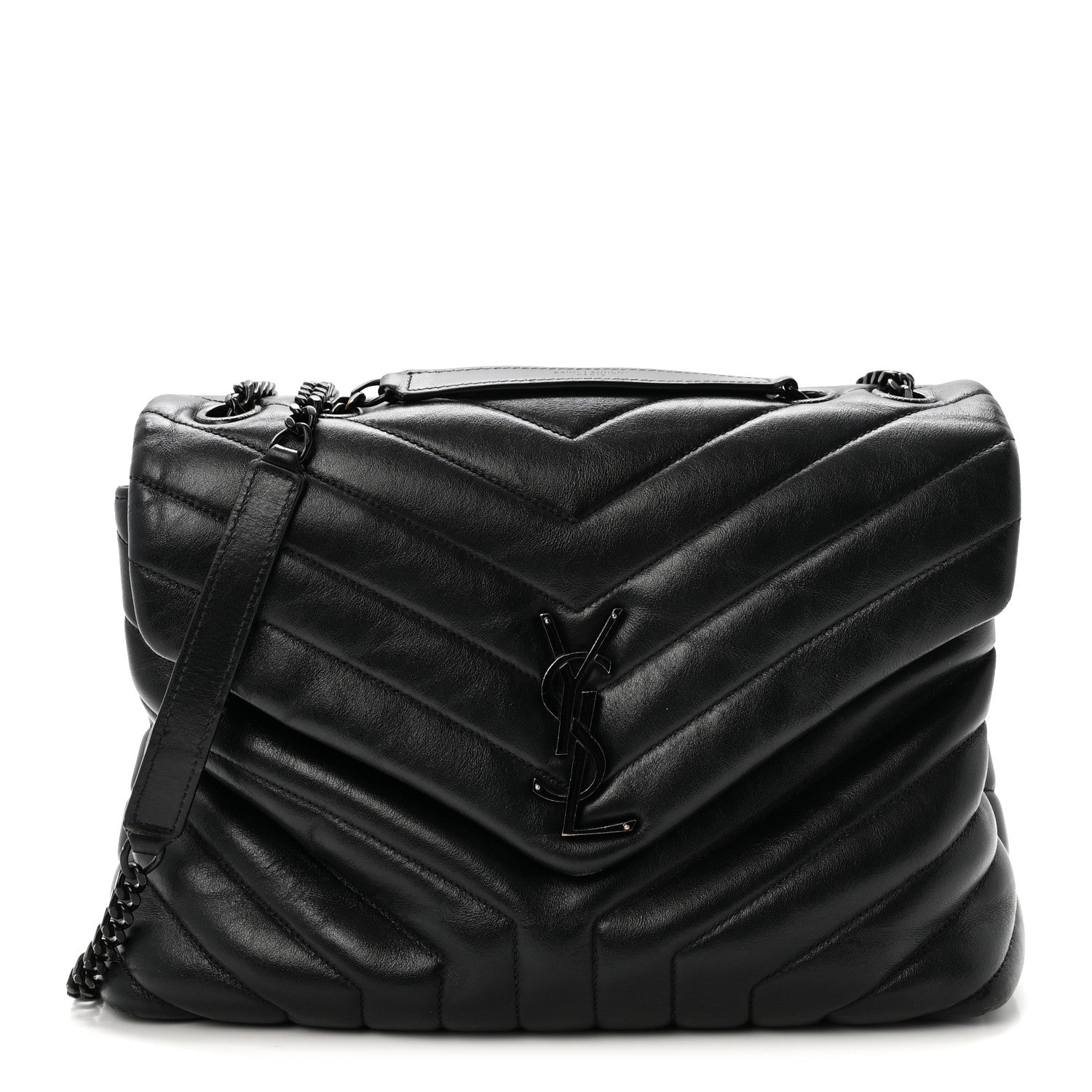 Saint Laurent Calfskin Y Quilted Monogram Medium Loulou Chain Satchel Black 1 of 9
