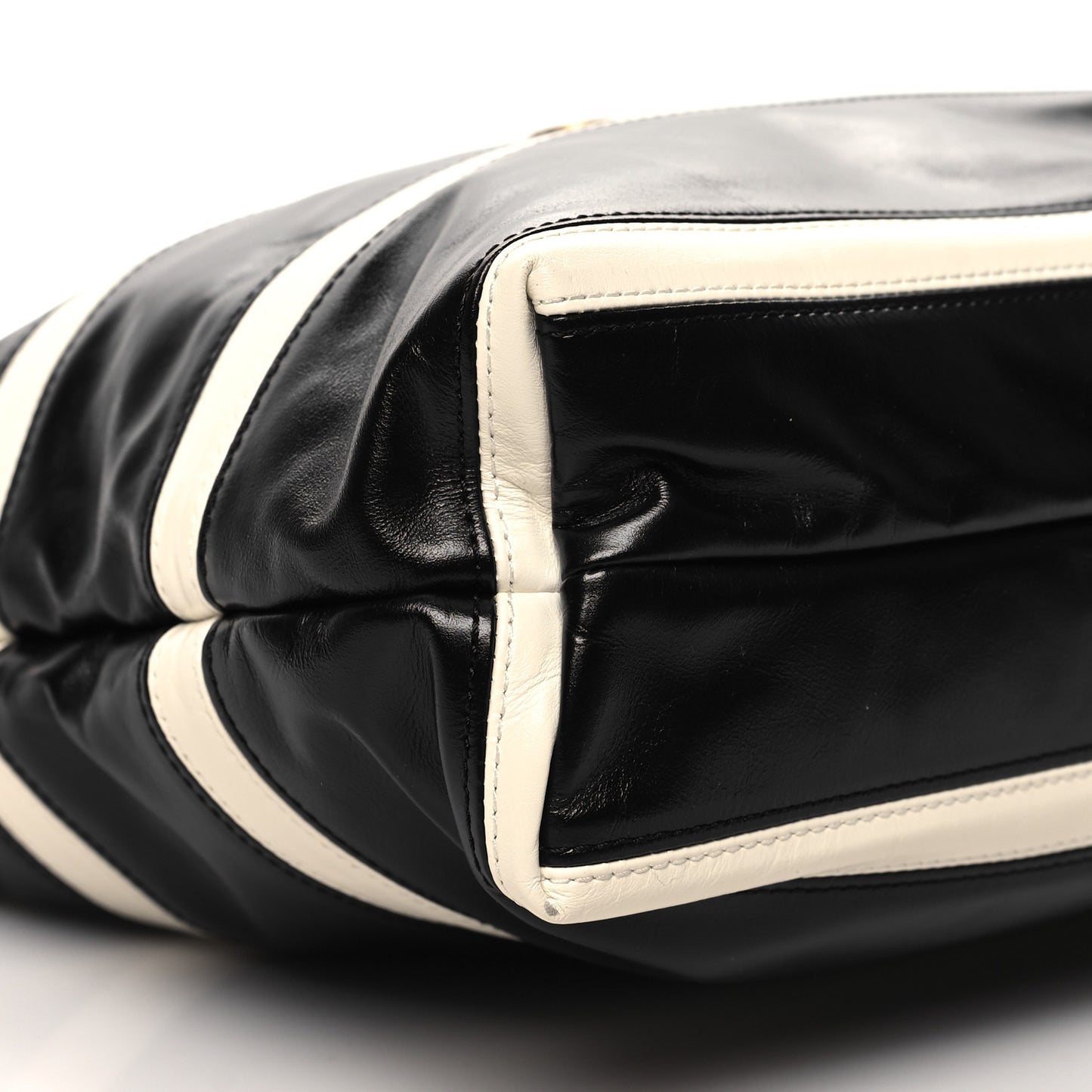 Shiny Calfskin Striped Small Chanel 22 Black White