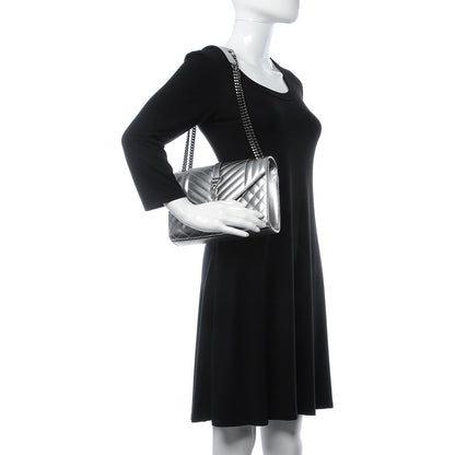 Saint Laurent Metallic Grain De Poudre Textured Mixed Matelasse Triquilt Medium Monogram Satchel Silver 3 of 8