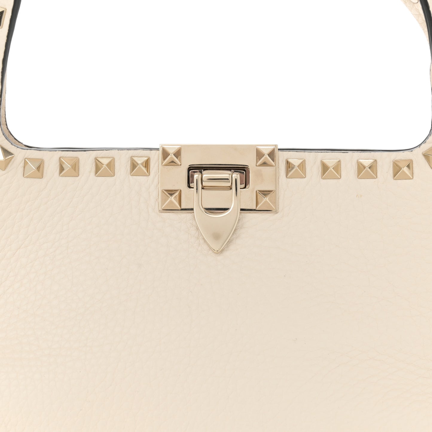Pebbled Calfskin Small Rockstud Flip Lock Hobo White