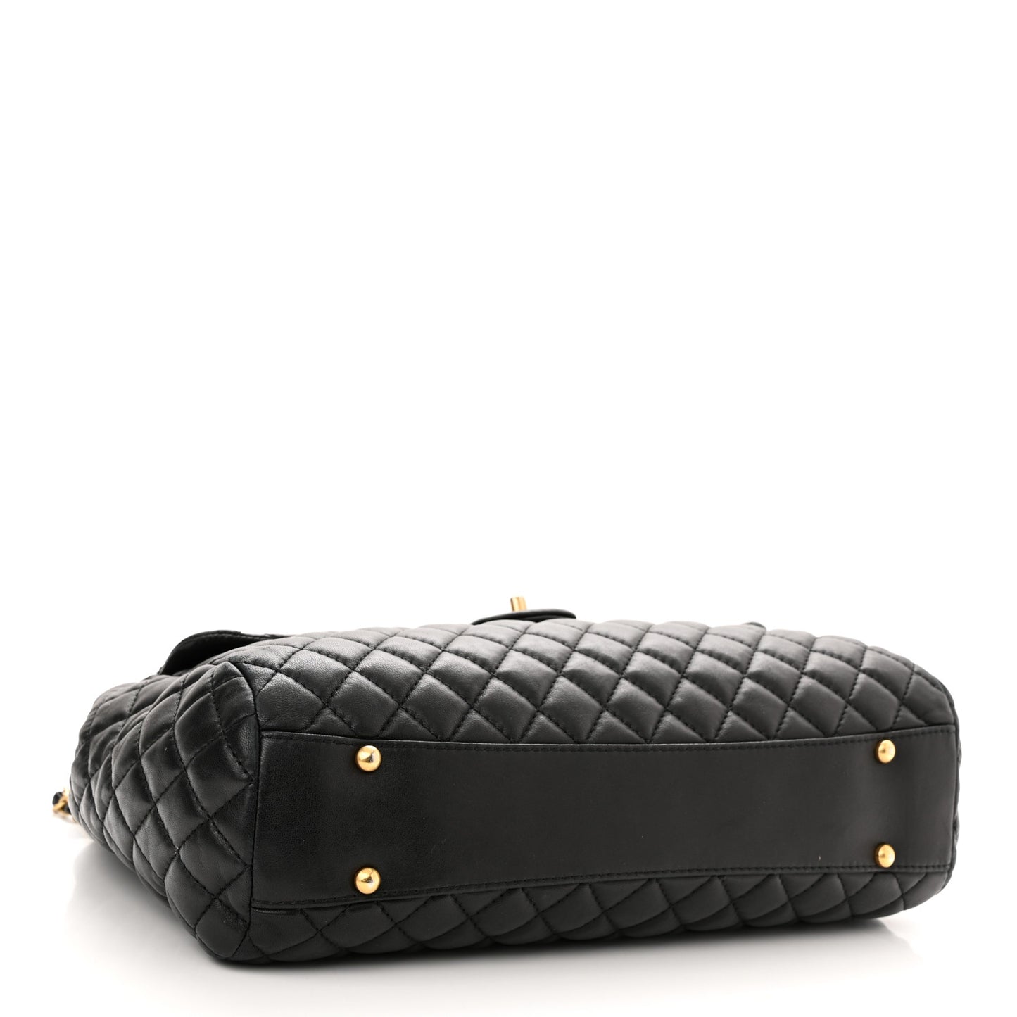Lambskin Quilted Large Fluffy CC Shopping Tote Black