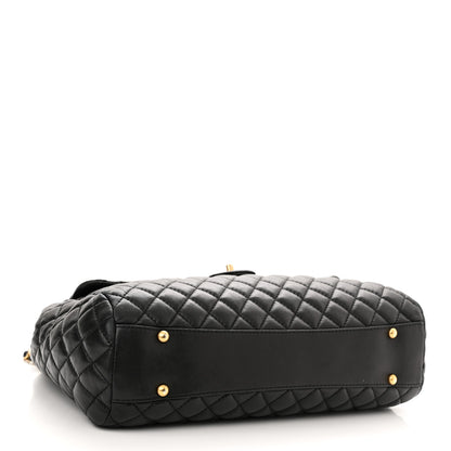 Chanel Lambskin Quilted Large Fluffy CC Shopping Tote Black 4 of 10