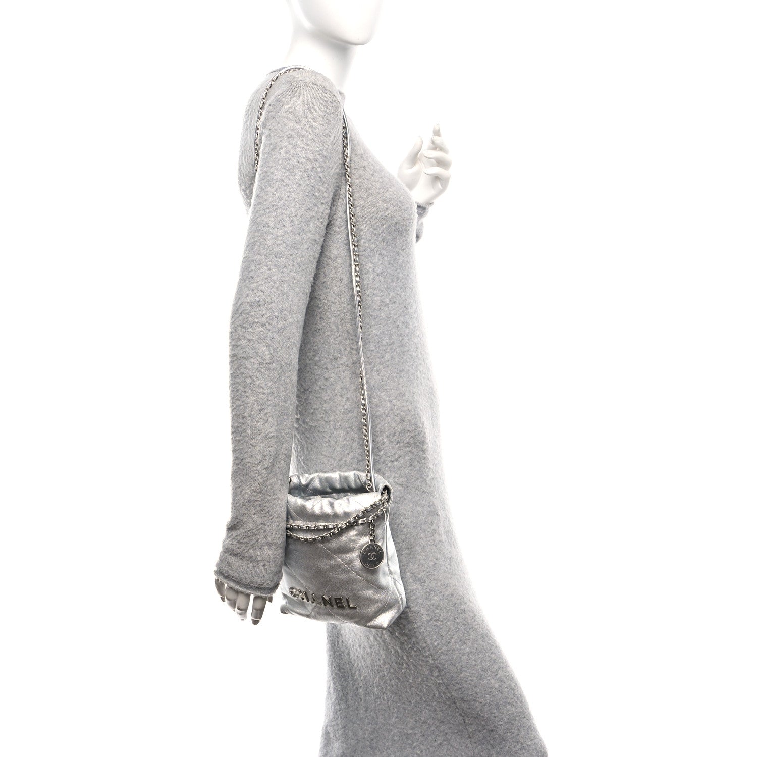 Chanel Metallic Lambskin Quilted Mini Chanel 22 Silvery 2 of 10