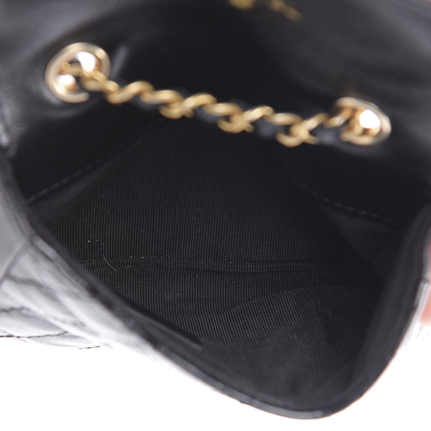 Shiny Aged Calfskin Quilted Waist Belt Bag Black
