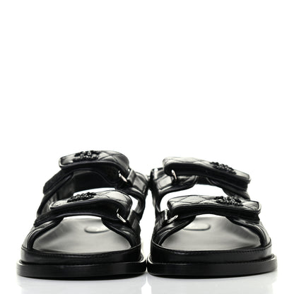 Chanel Lambskin Velcro Dad Sandals 38 Black 2 of 6
