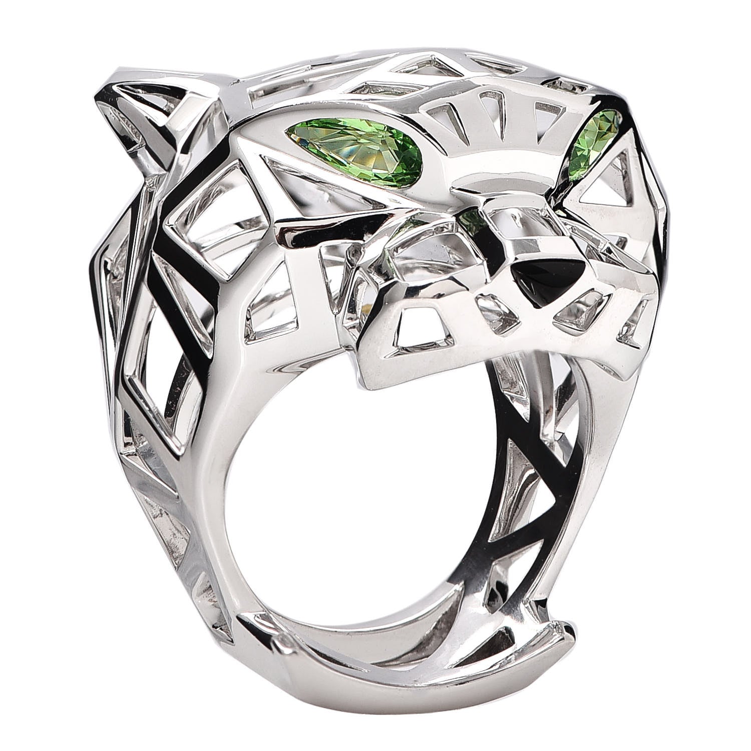 Cartier 18K White Gold Tsavorite Onyx Panthère De Cartier Ring 60 9 1 of 6