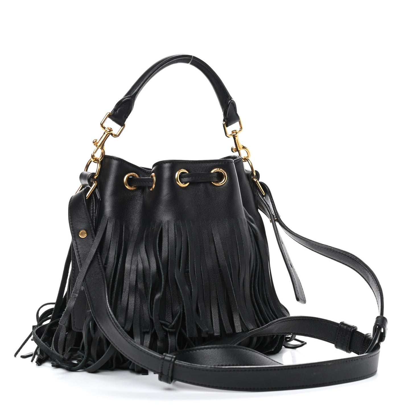Calfskin Small Emmanuelle Fringe Hobo Bag Black