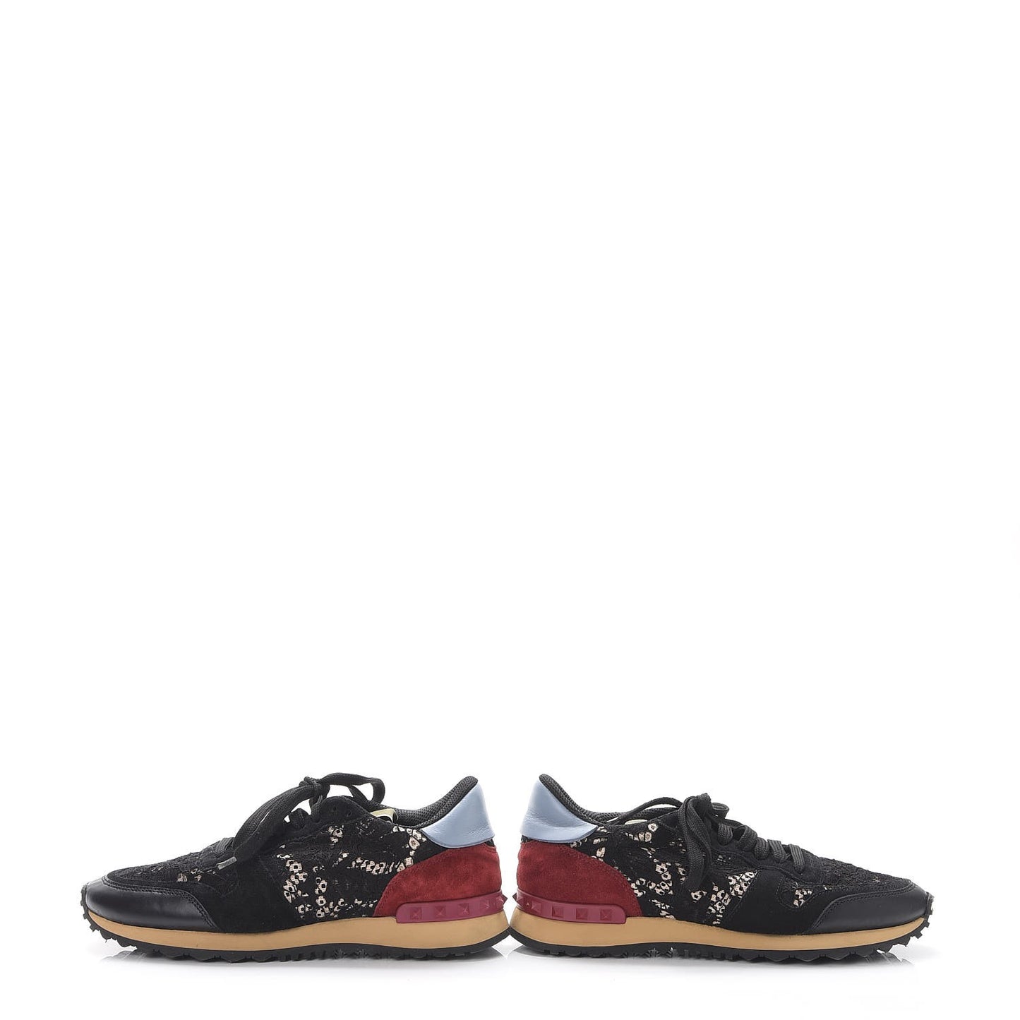 Calfskin Suede Macrame Lace Rockstud Sneakers 39.5 Black