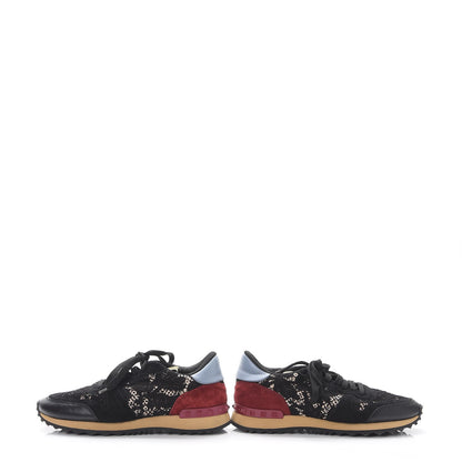 Valentino Garavani Calfskin Suede Macrame Lace Rockstud Sneakers 39.5 Black 5 of 10