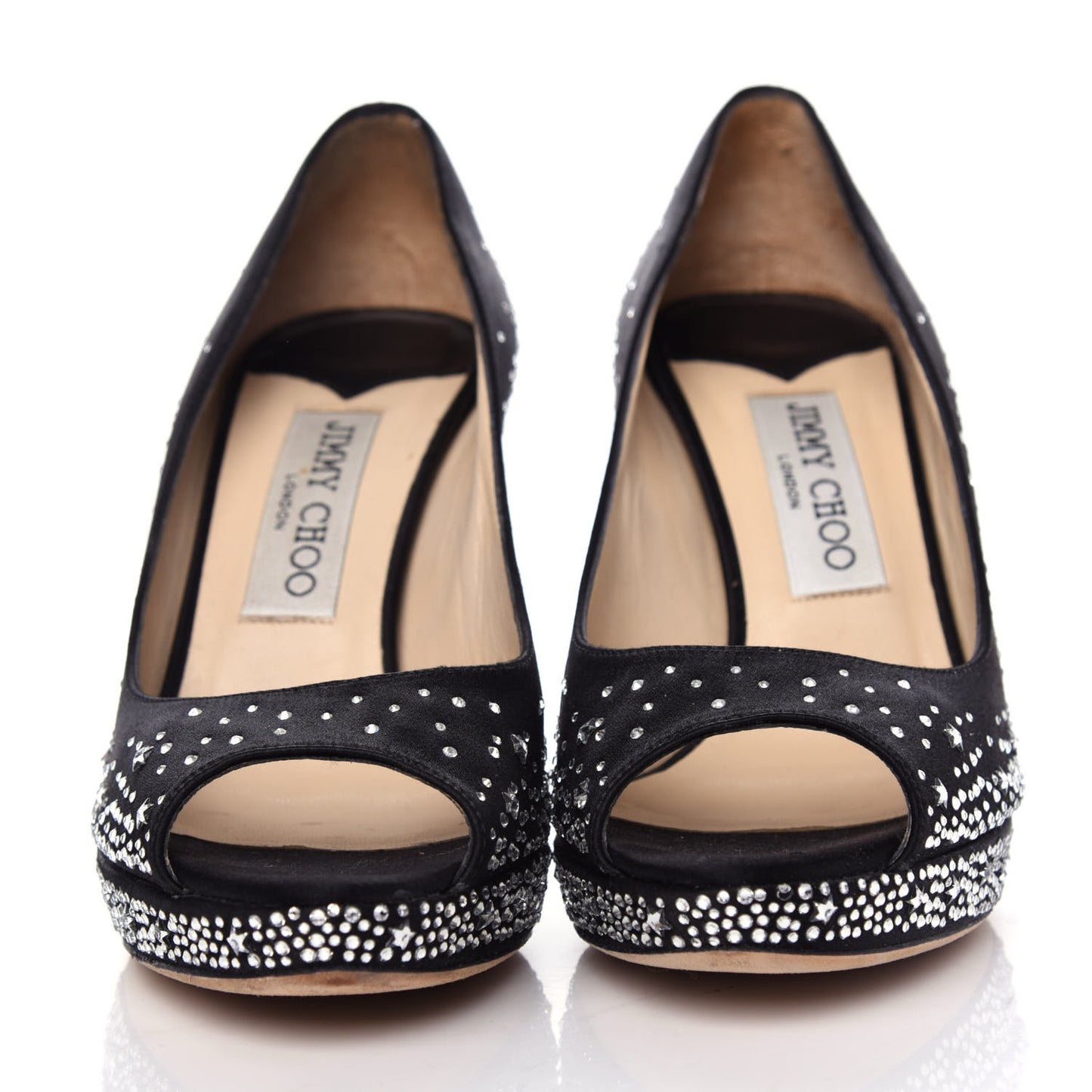 Satin Crystal Dali Peep Toe Pumps 36.5 Black