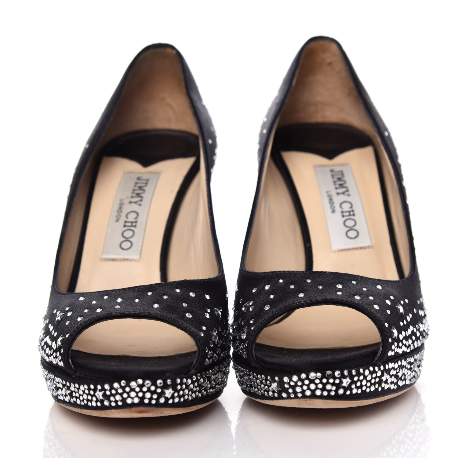 Jimmy Choo Satin Crystal Dali Peep Toe Pumps 36.5 Black 2 of 10