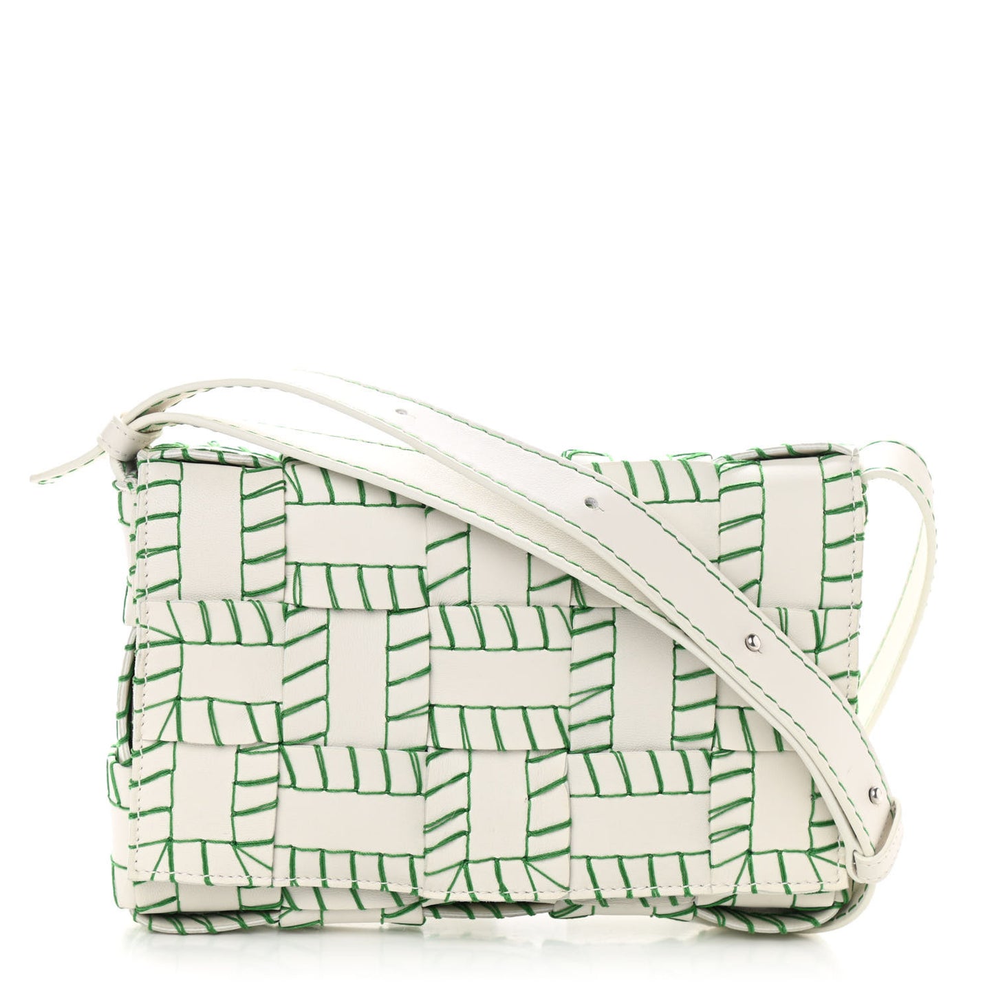 Lambskin Maxi Intreccio Overlock Stitched Cassette Crossbody Bag White Parakeet