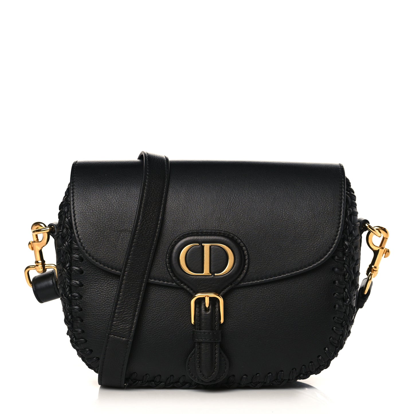 Grained Calfskin Medium Whipstitched Bobby Bag Black