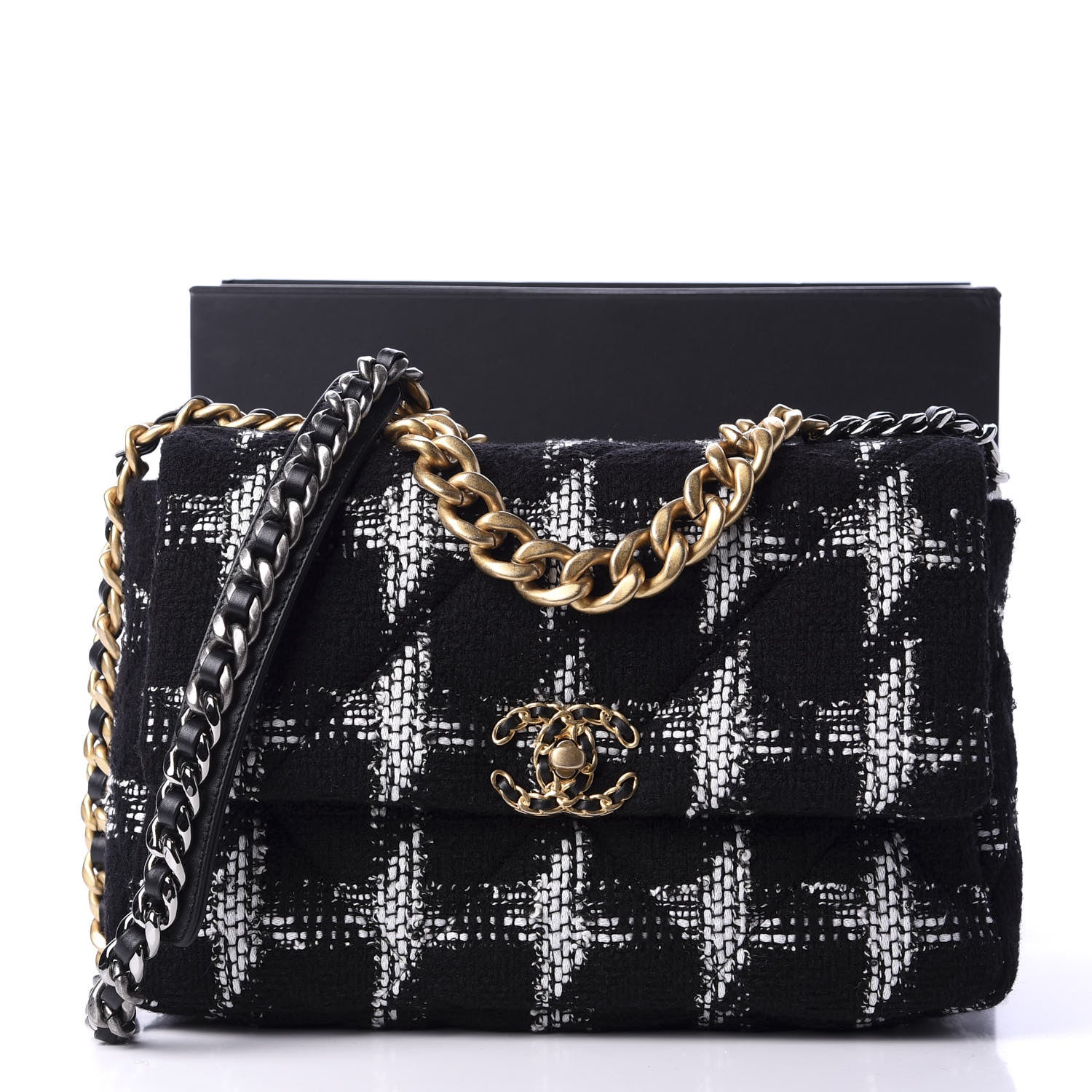 Chanel Tweed Quilted Large 19 Flap Black White 12 of 12