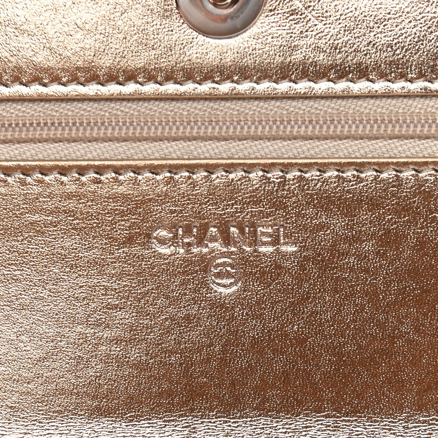Hammered Metallic Calfskin Quilted Wallet On Chain WOC Gold