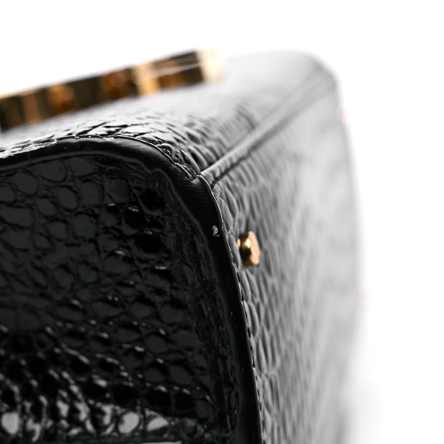 Calfskin Crocodile Embossed Medium Classic Monogram Cassandra Top Handle Black