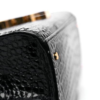 Saint Laurent Calfskin Crocodile Embossed Medium Classic Monogram Cassandra Top Handle Black 16 of 19