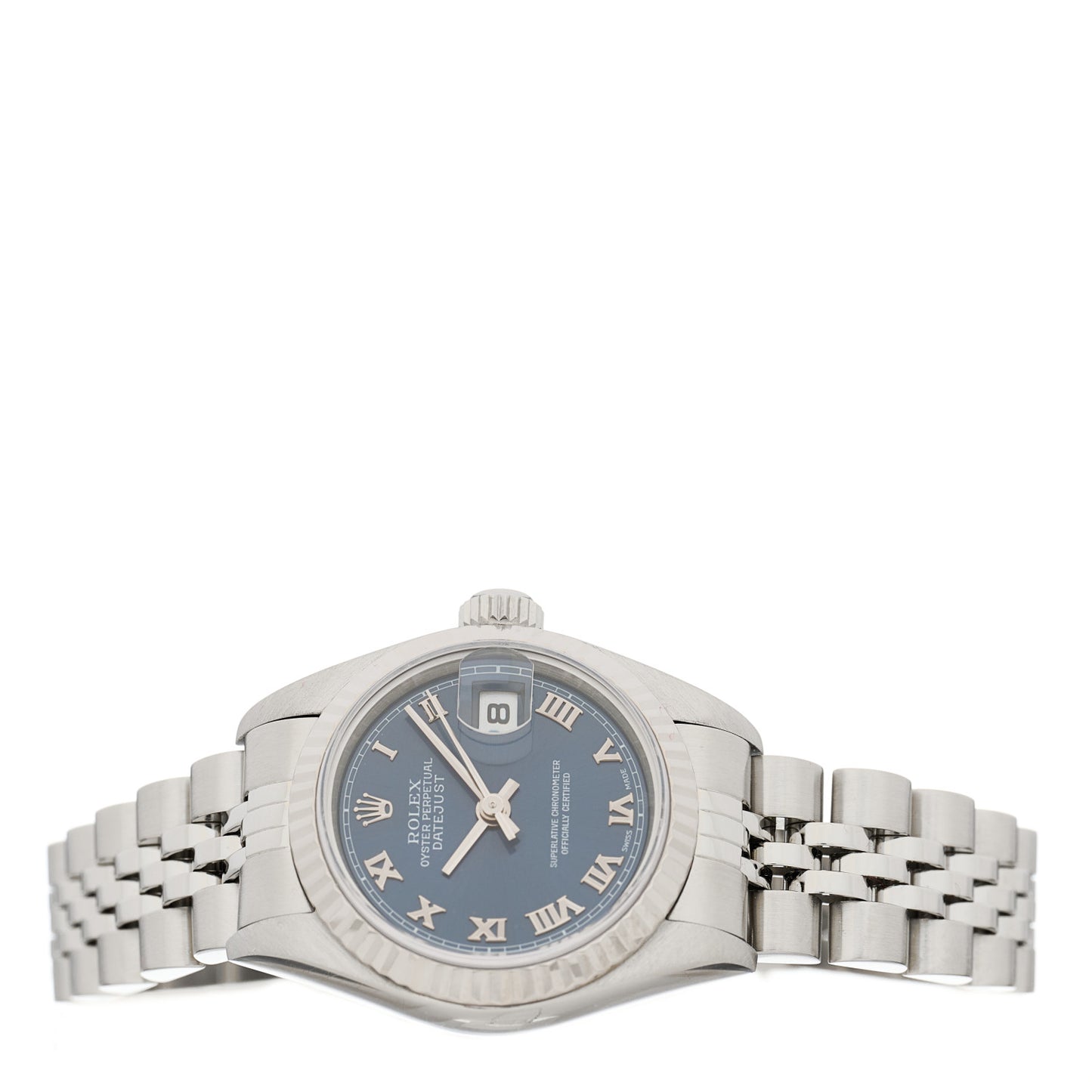 Stainless Steel 18K White Gold 26mm Oyster Perpetual Datejust Watch Blue Roman 79174