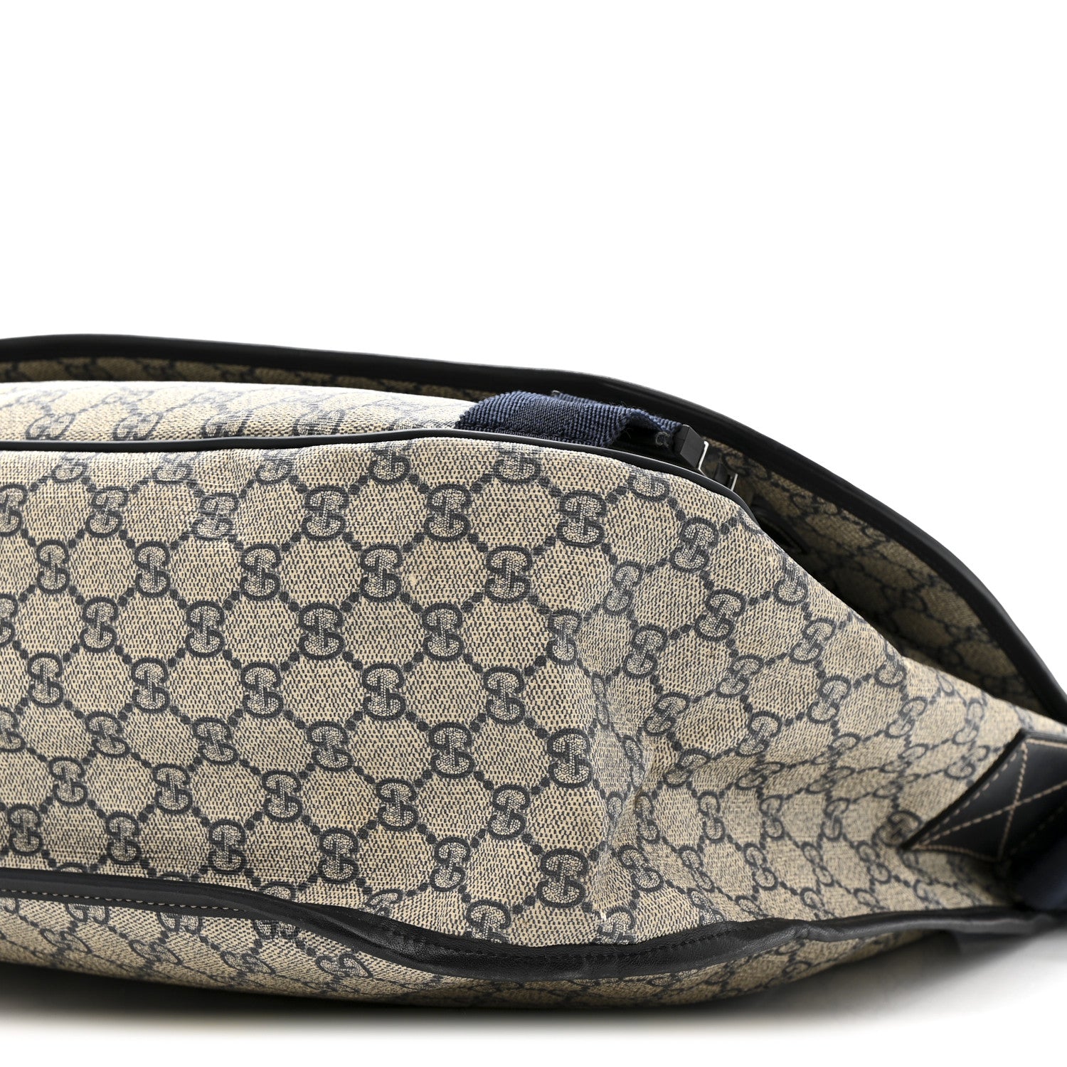 Gucci GG Plus Monogram Large Double Buckle Flap Messenger Bag Beige Navy 10 of 12