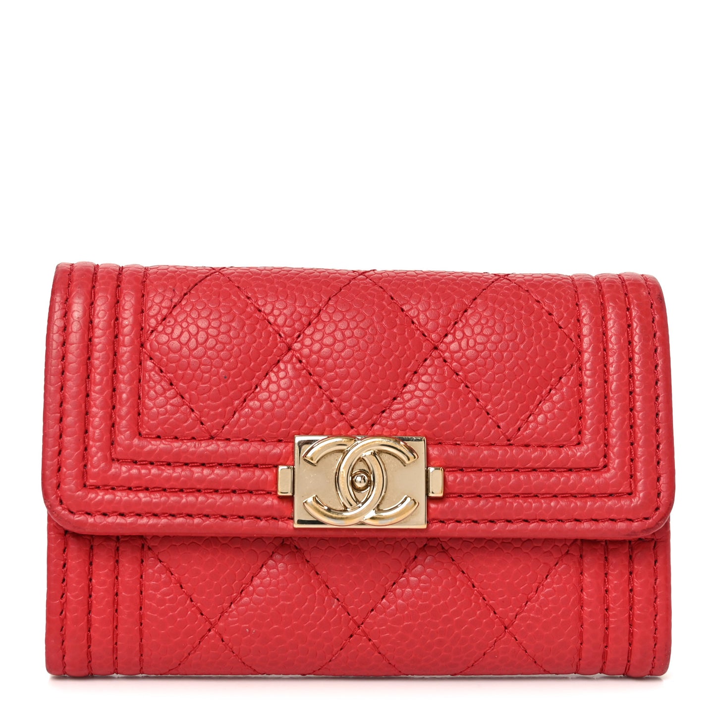 Caviar Quilted Boy Flap Card Holder Wallet Red