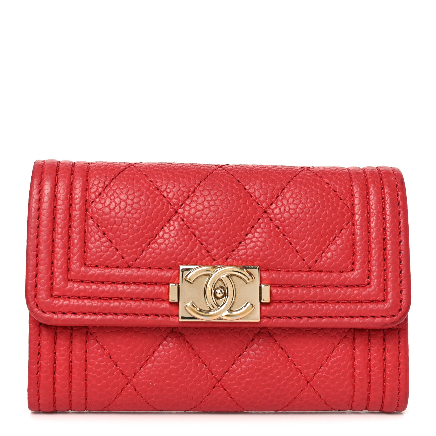 Chanel Caviar Quilted Boy Flap Card Holder Wallet Red 1 of 8