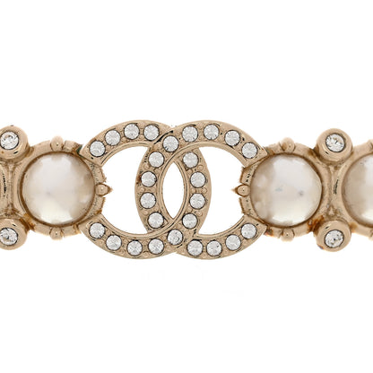 Chanel Strass Crystal Studded Pearl CC Choker Necklace Gold Pearly White 4 of 7