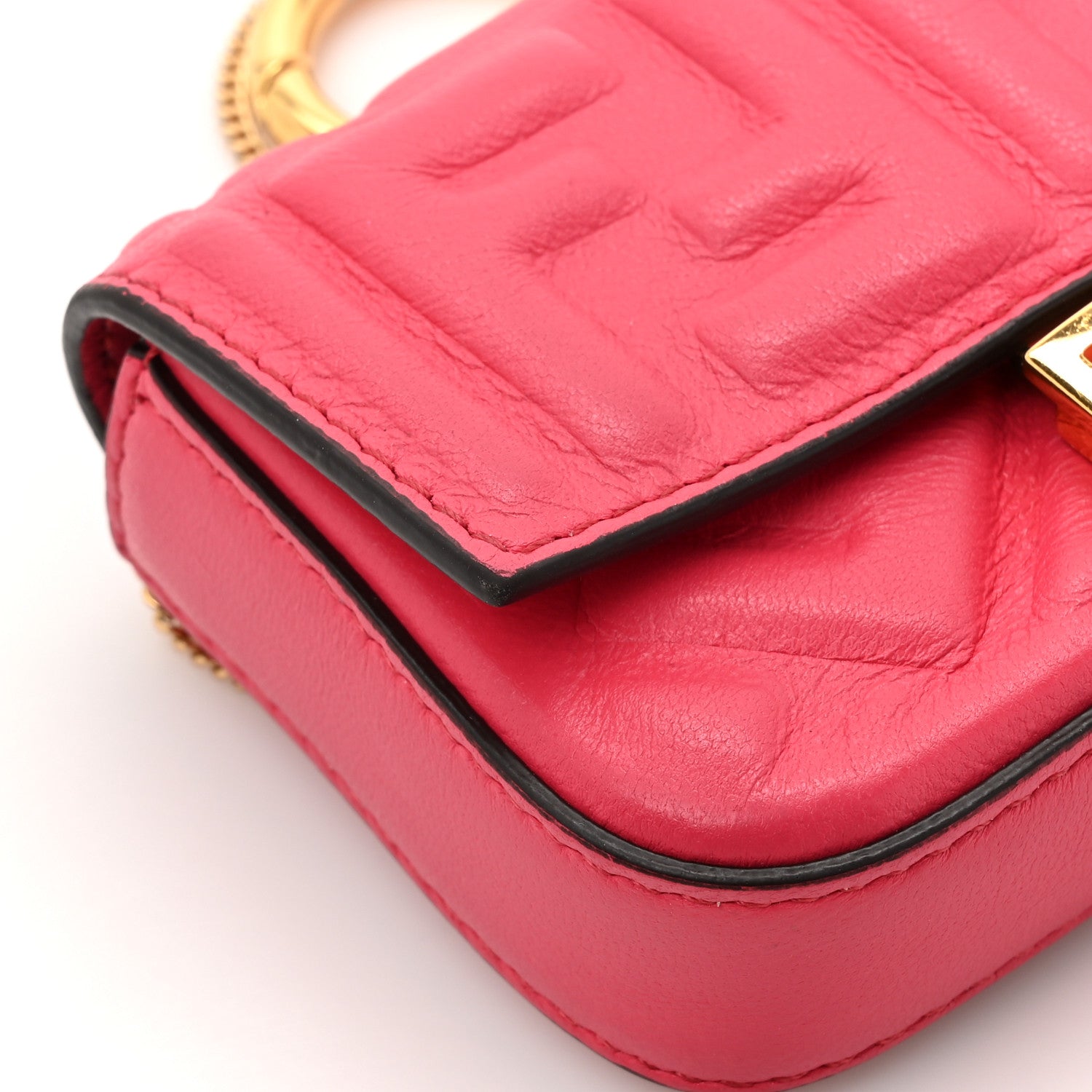 Fendi Nappa Matisse FF Embossed Nano Baguette Charm Lampone 13 of 15