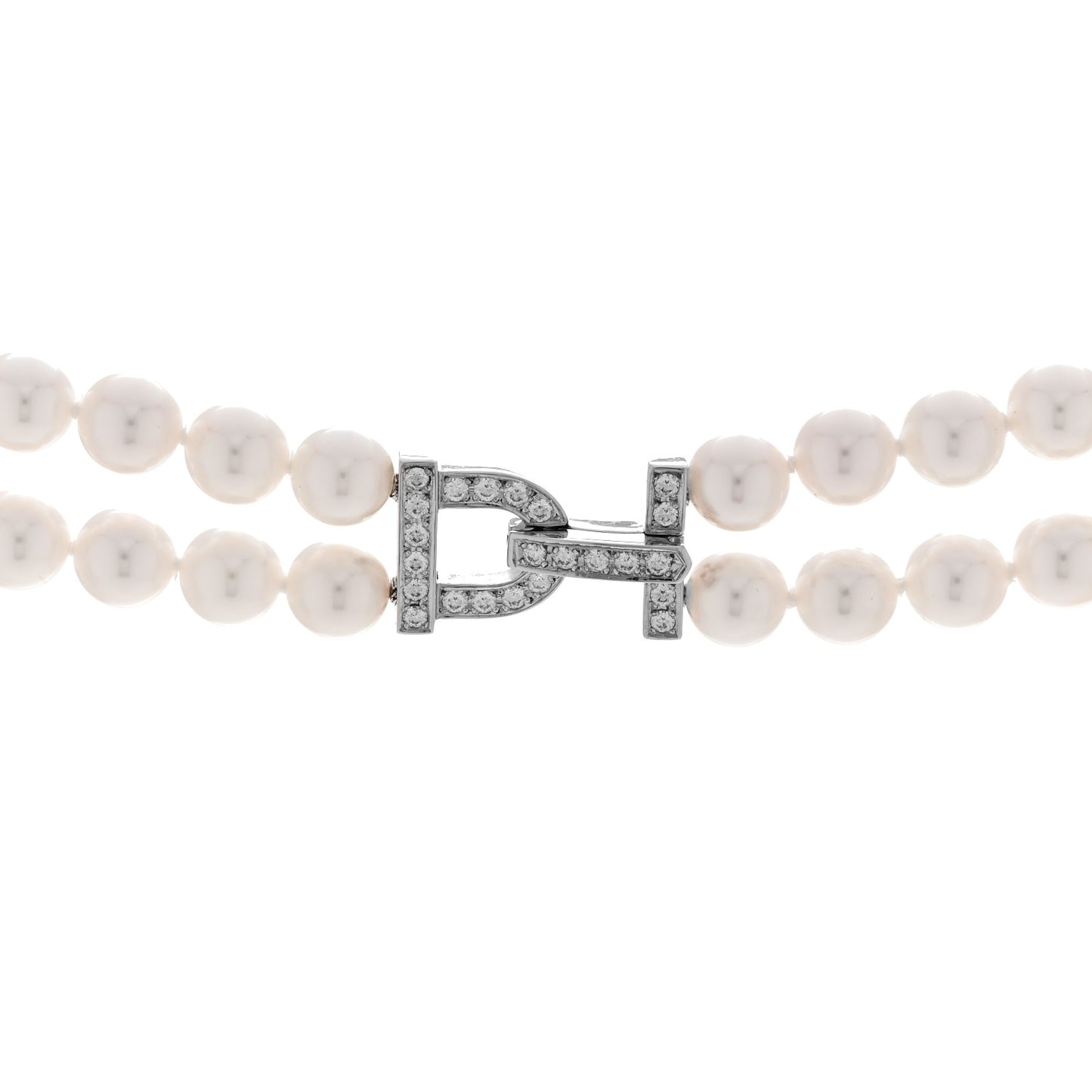 18K White Gold Diamond Akoya Cultured Pearl 6.5-7mm Double Strand Necklace