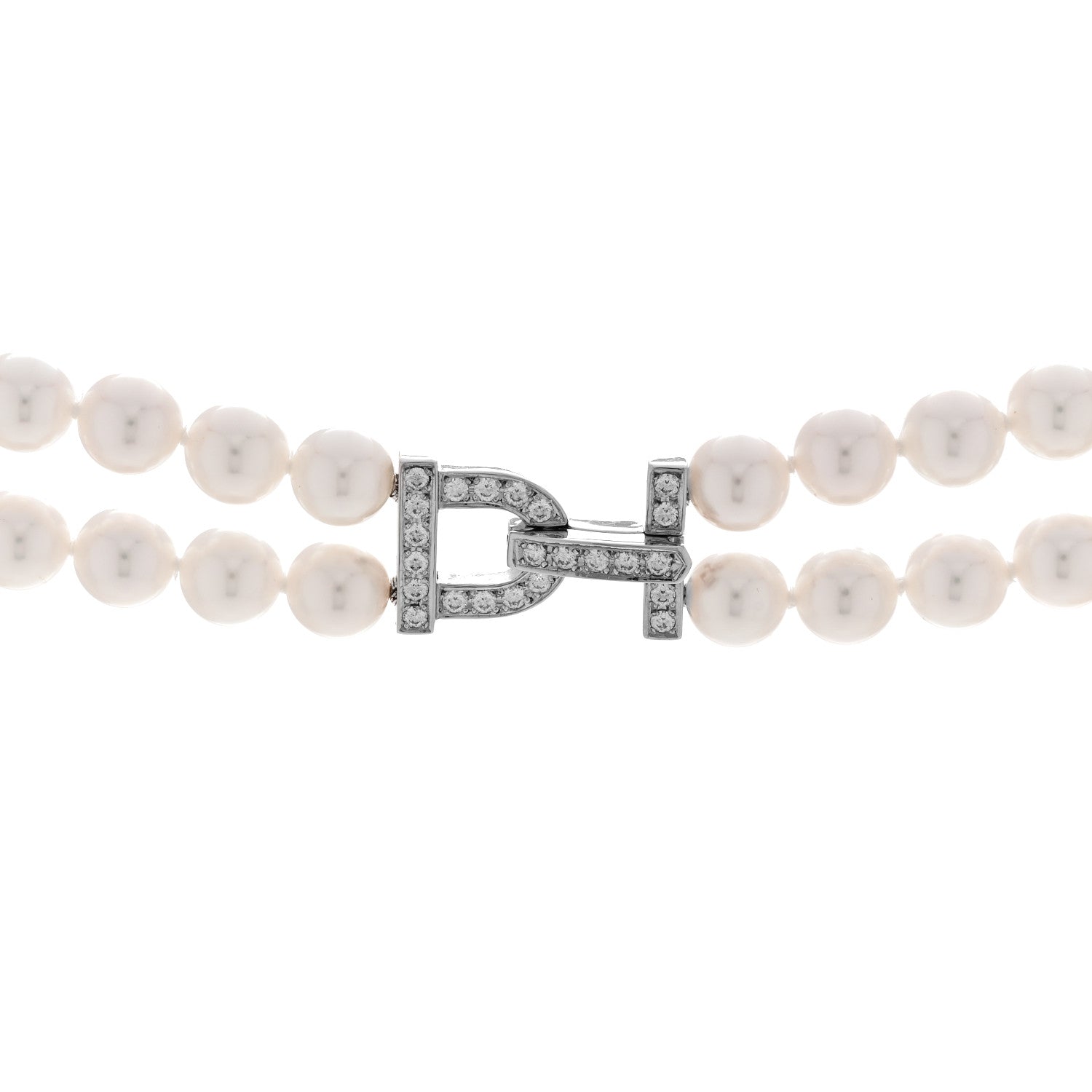 Mikimoto 18K White Gold Diamond Akoya Cultured Pearl 6.5-7mm Double Strand Necklace 4 of 7