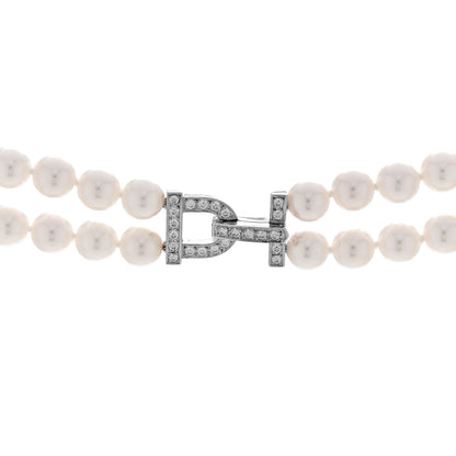 Mikimoto 18K White Gold Diamond Akoya Cultured Pearl 6.5-7mm Double Strand Necklace 4 of 7
