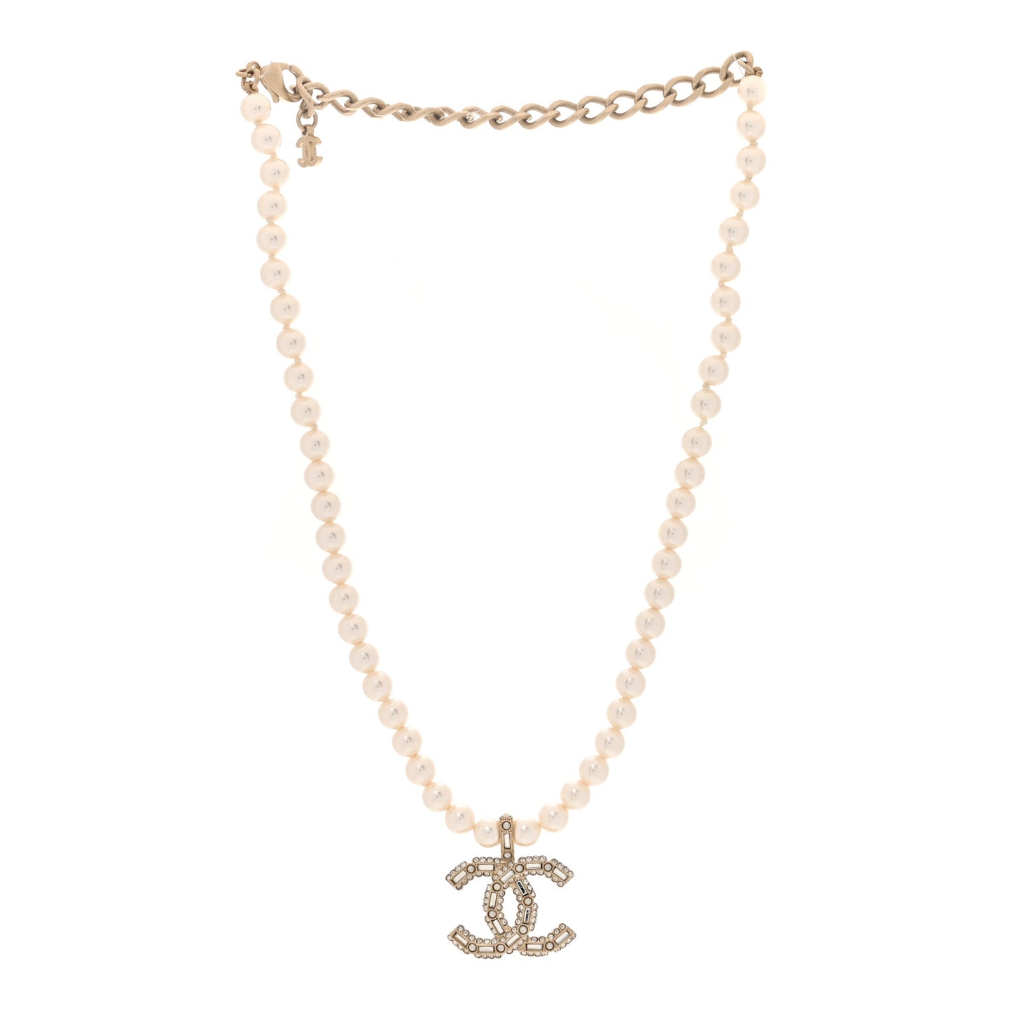 Pearl Crystal Baguette CC Short Necklace Gold