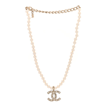 Chanel Pearl Crystal Baguette CC Short Necklace Gold 3 of 5