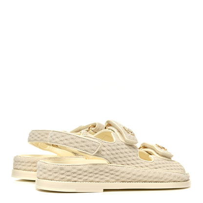 Chanel Knit Fabric Velcro Dad Sandals 38 Ivory 5 of 9
