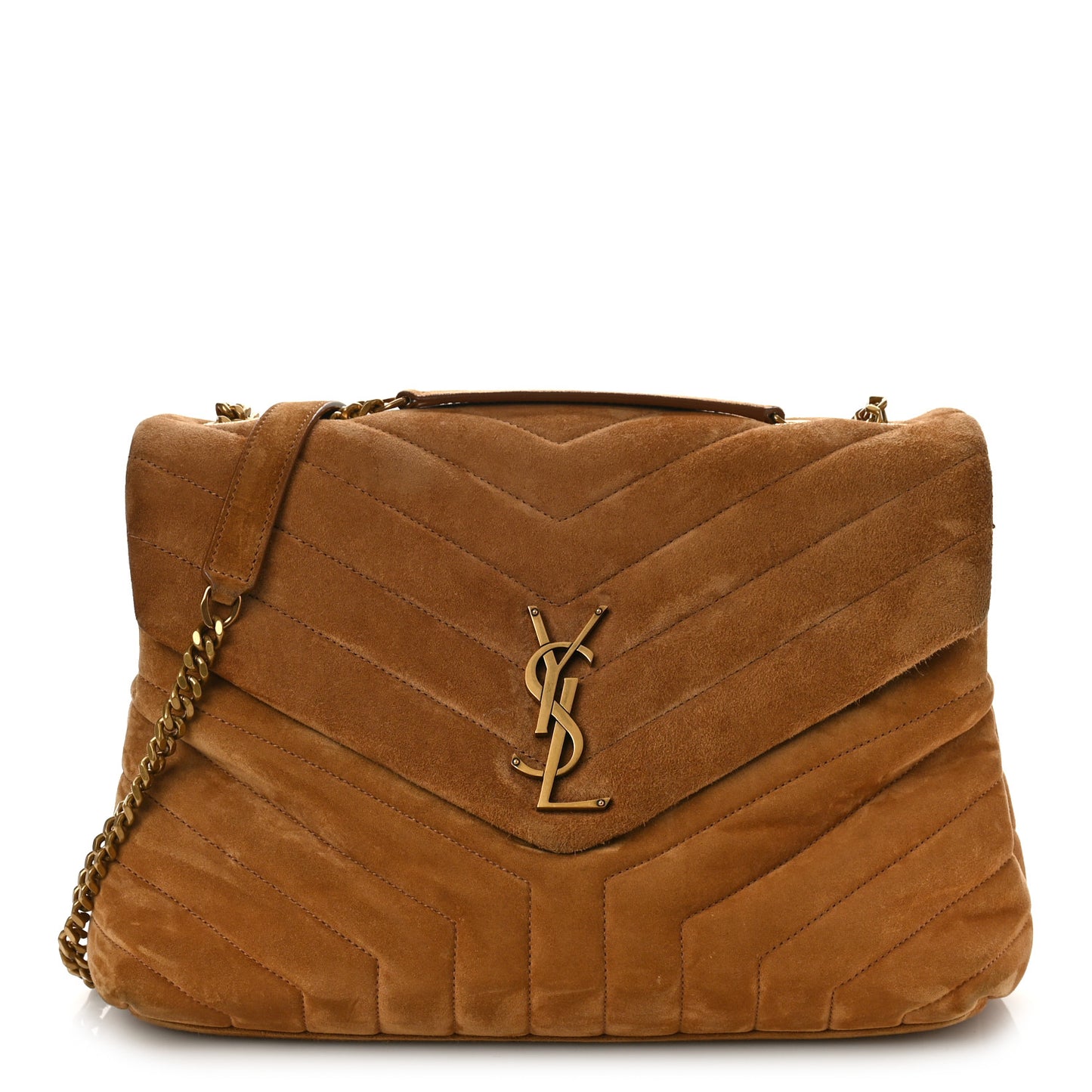 Suede Y Quilted Monogram Medium Loulou Chain Satchel Cinnamon